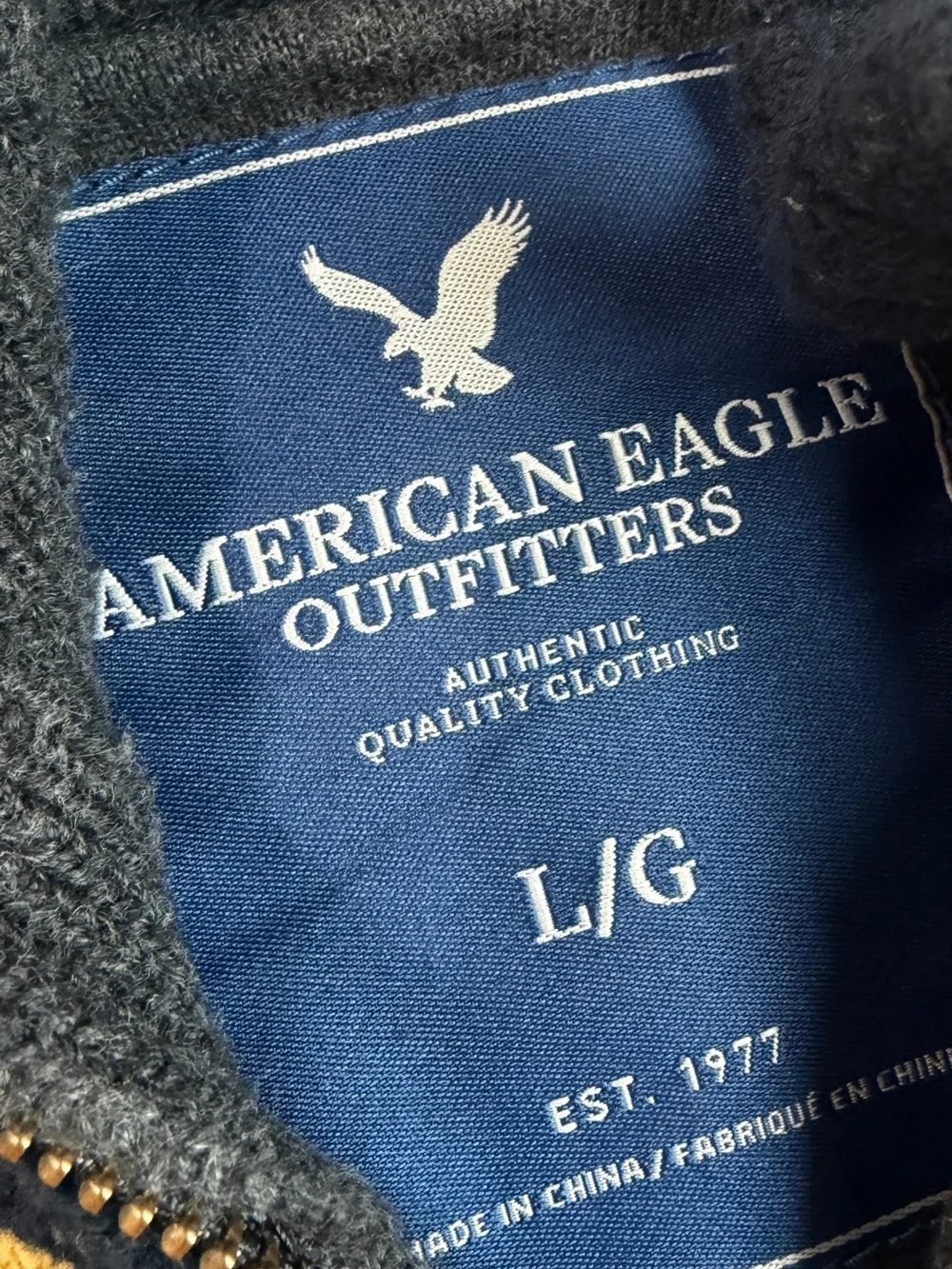 American Eagle Outfitters Navy and Yellow Striped Half-Zip Sweater